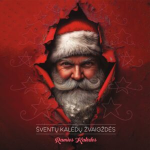 Albumo viršelis yra ryškiai raudonos spalvos, sukurdamas šiltą ir šventišką Kalėdų nuotaiką. Per vidurį matomas įspūdingas Kalėdų Senelio portretas – jis žvelgia tiesiai į žiūrovą su šilta, šiek tiek valiūkiška šypsena. Jo veidą puošia vešli balta barzda ir ūsai, o ant galvos – tradicinė raudona Kalėdų kepurė su baltu kailiu. Kalėdų Senelis tarsi išlenda pro suplėšytą, įtrūkusį raudoną foną, kas suteikia viršeliui dinamikos ir įdomų, beveik stebuklingą efektą. Fone matyti subtilūs, lengvai pastebimi žvaigždžių kontūrai, dar labiau sustiprinantys šventinę atmosferą.