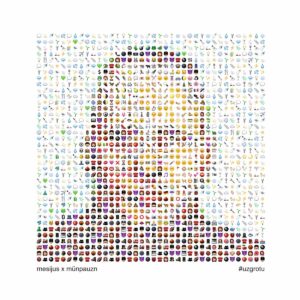 Albumo viršelis sudarytas iš šimtų mažų, spalvingų emoji ikonėlių, išdėliotų taip, kad centre susiformuotų didesnis paveikslas. Iš toliau žiūrint jos susilieja į portreto siluetą – matyti veido kontūrai, plaukų forma ir pečių linija. Fonas šviesus, o emoji spalvos pereina nuo šviesesnių viršuje prie tamsesnių apačioje, todėl sukuriamas šešėliavimo ir gylio efektas, tarsi pikselinis piešinys. Naudojami įvairūs simboliai: veidukai, gyvūnai, maistas, daiktai, ženklai ir pan., kurie iš arti atrodo chaotiški, bet kartu sudaro vientisą vaizdą. Apačioje kairėje parašyta „mesijus x münpauzn“, o dešinėje – grotažymė #uzgrotu. Viršelis atrodo modernus, žaismingas ir konceptualus – primena skaitmeninę mozaiką ar emoji meną.