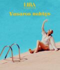 Vinilo albumo „Vasaros naktys“ viršelis – turkio mėlynumo fone moteris su baltais akiniais sėdi ant baseino krašto šalia metalinių kopėtėlių ir kelia ranką į viršų; viršuje geltonomis raidėmis parašyta „Lina Štalyte – Vasaros naktys“.
