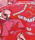 Skamp albumo Skempinligė vinilas: raudonas poparto stiliaus viršelis su rožiniu komiksų personažu
