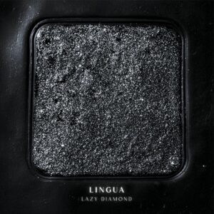 Vinilo plokštelė „Lingua – Lazy Diamond“ su juodu minimalistiniu viršeliu ir blizgančia sidabriškai juoda tekstūra centre.