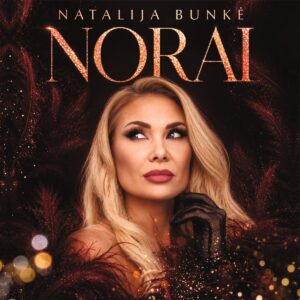 Natalija Bunkė – Norai, vinilo albumo viršelio nuotrauka su atlikėjos portretu, tamsiame fone ir blizgančiais dekoratyviniais akcentais